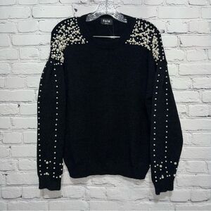 Retro Y2K Black With Embroidered Pearls Crewneck Sweater NYE